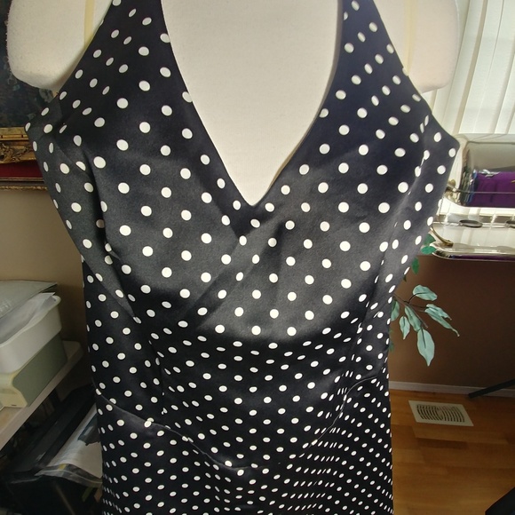 BLACK & WHITE POLKA DOT HALTER DRESS SZ L B SMART - Picture 5 of 5
